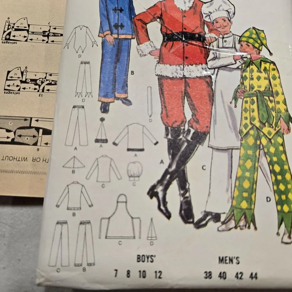 Butterick 5103 sewing pattern Mens Costumes, Santa Chef, Jester CUT Vintage